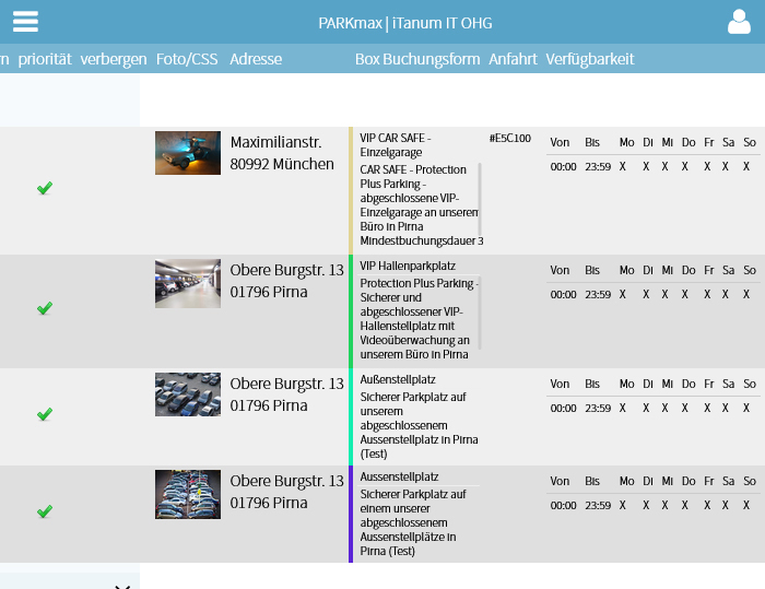 PARKmax® - Liste aller Parkzonen